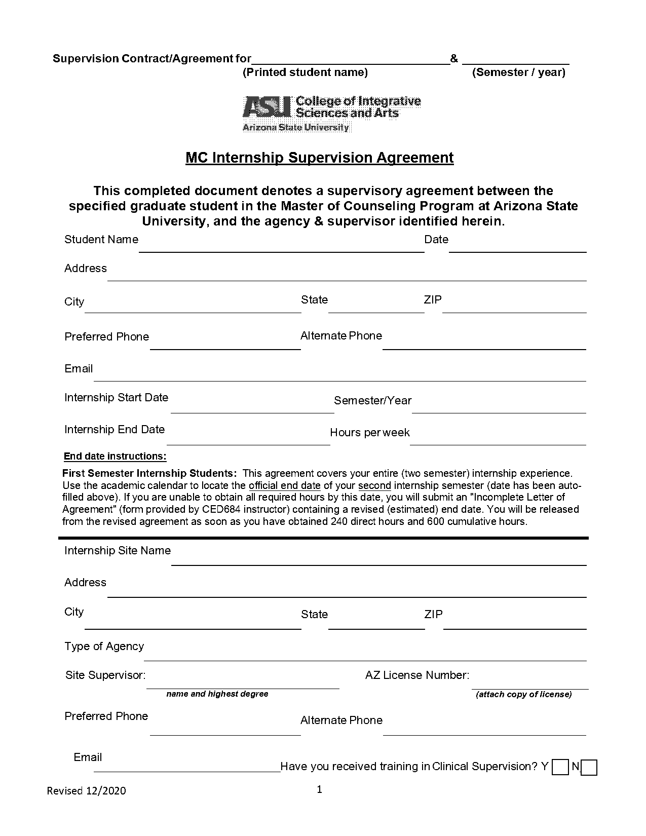 lpc internship supervision contract template