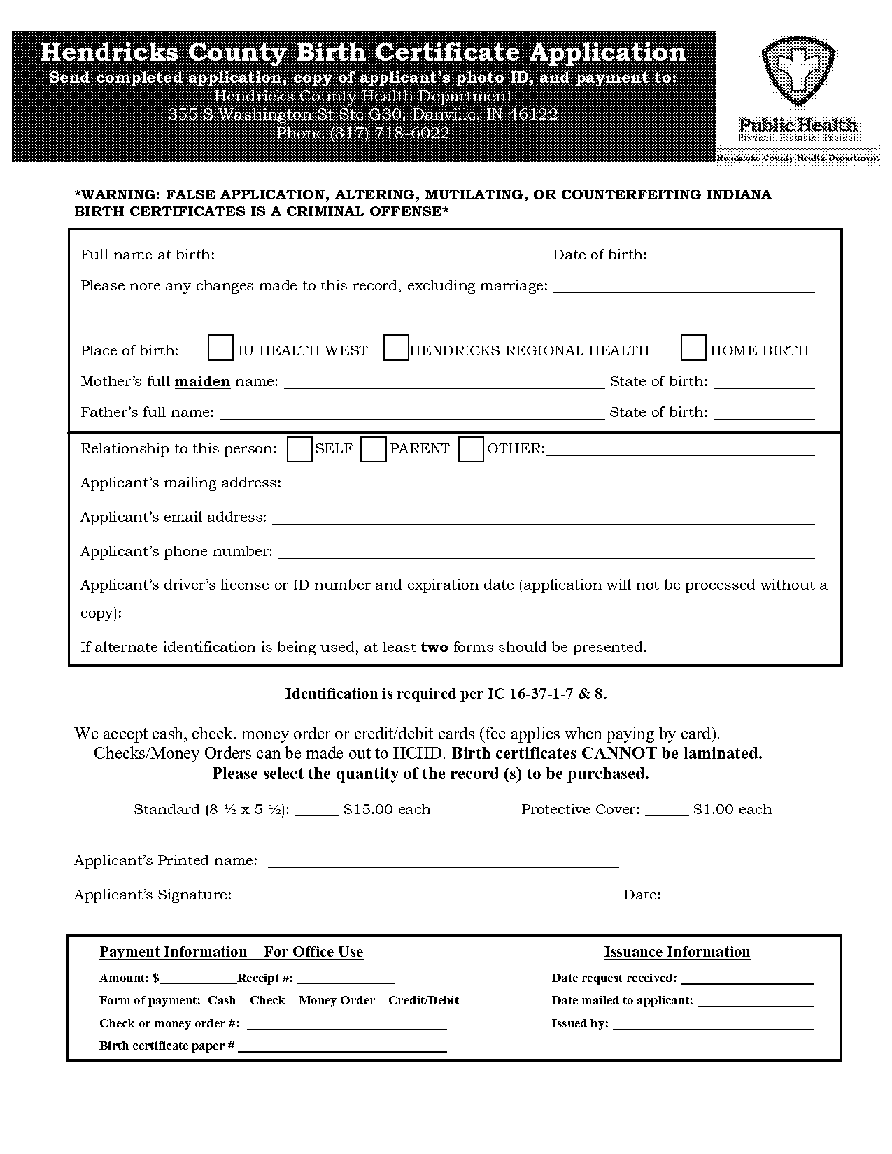 hendricks county marriage license application