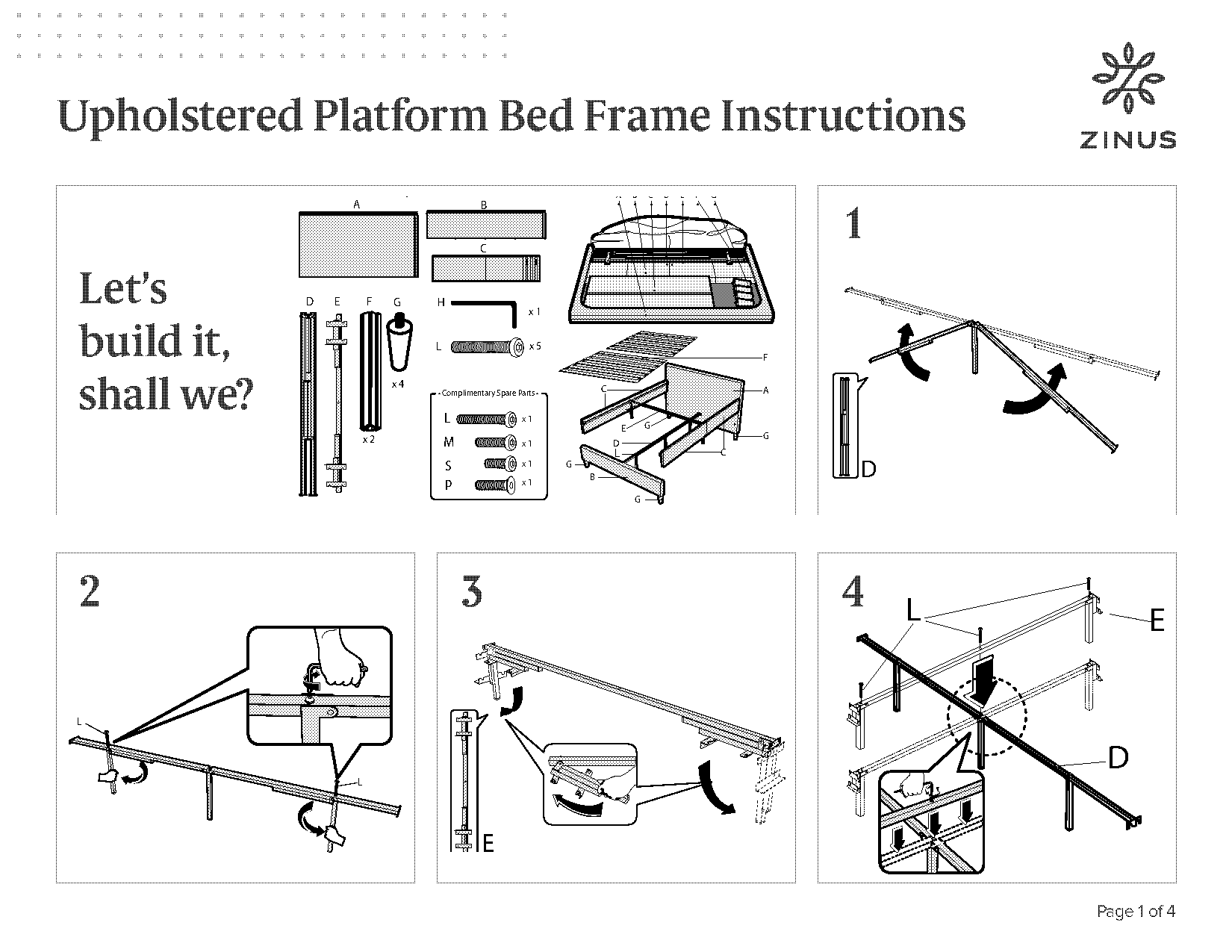 crown mark upholstered panel bed instructions