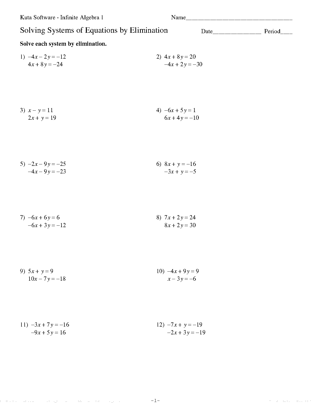 systems of equations worksheets with answers