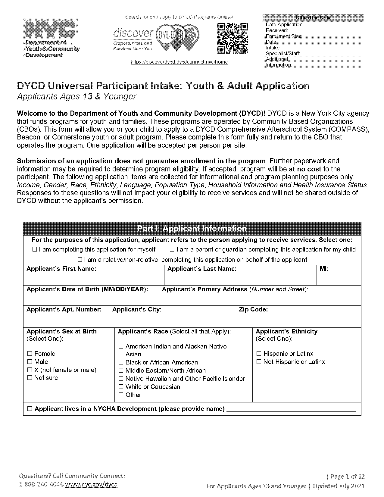 complete youth registration form