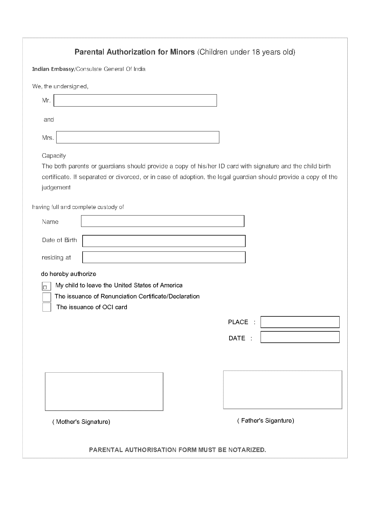 child travel consent form divorced parents