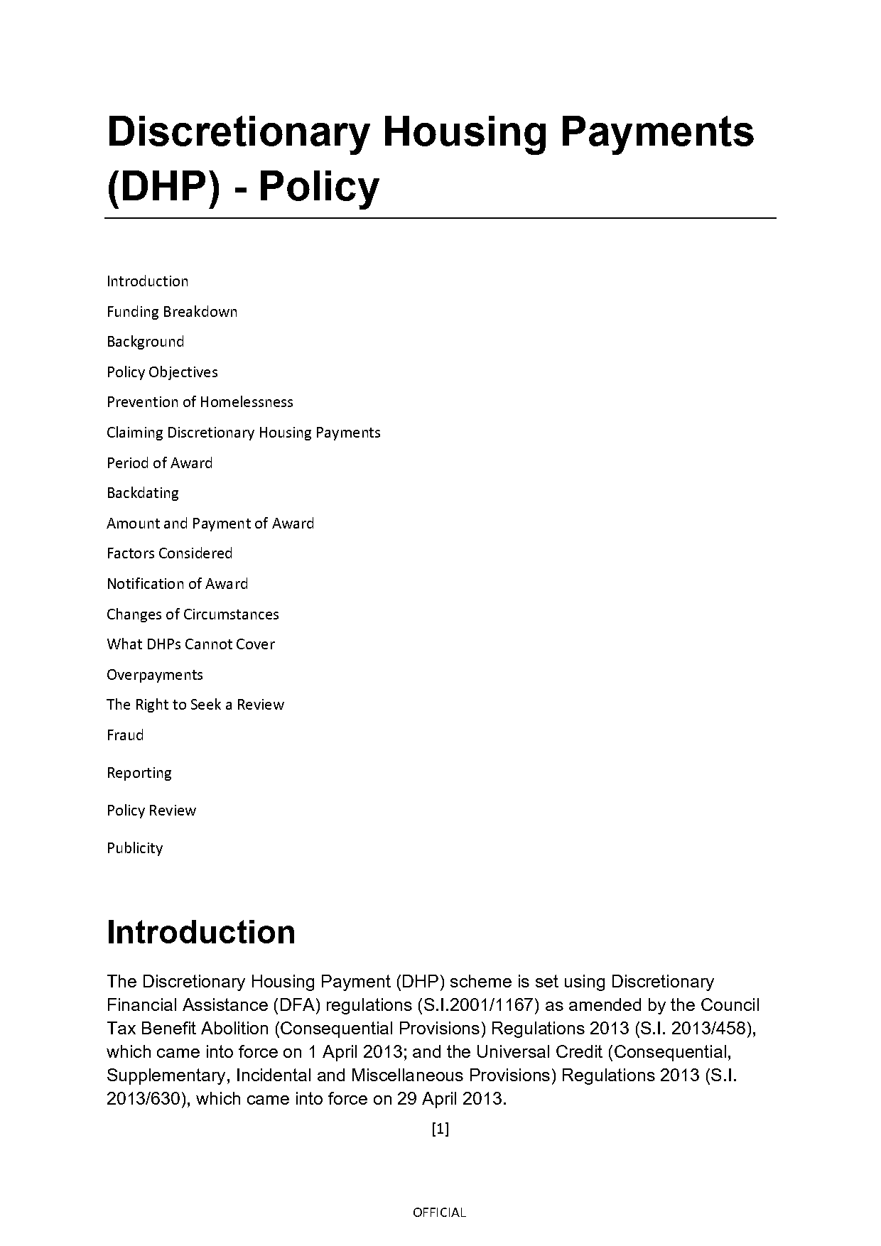 application for discretionary housing payment social sector size restriction