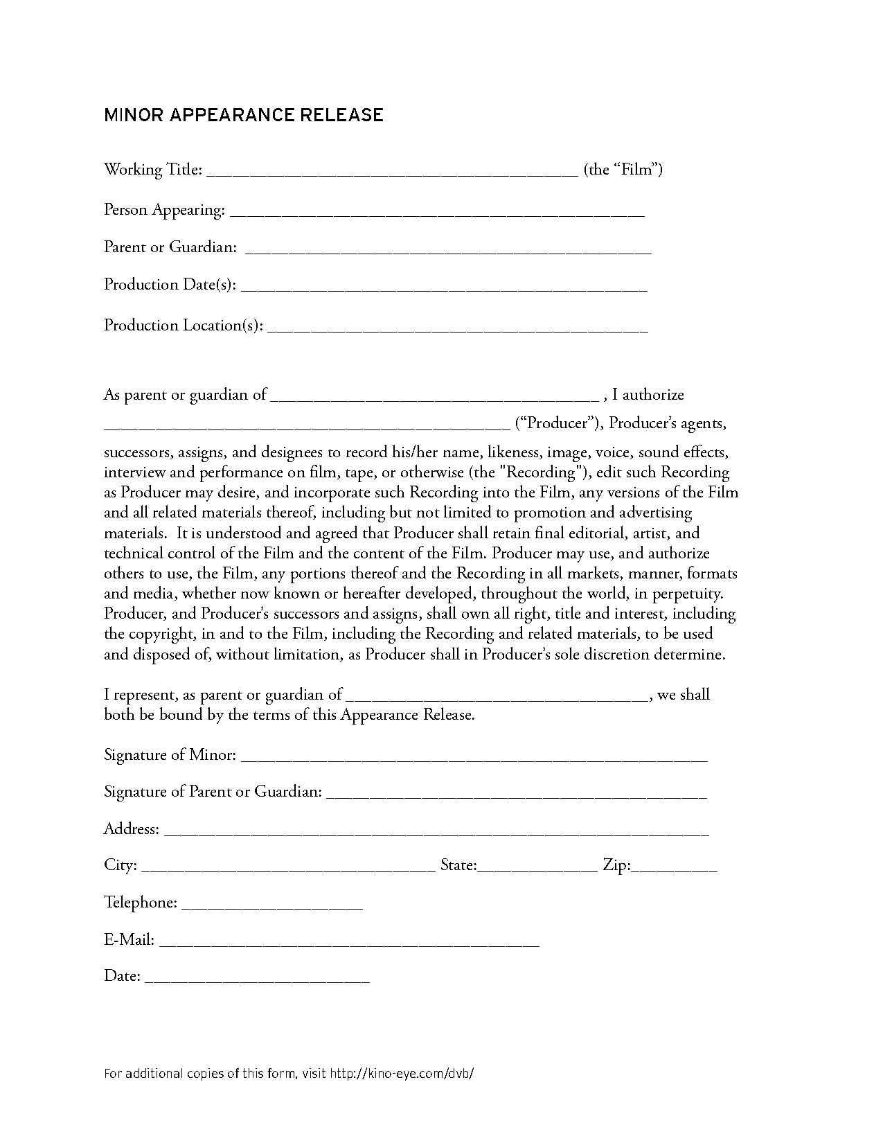 film extra release form template