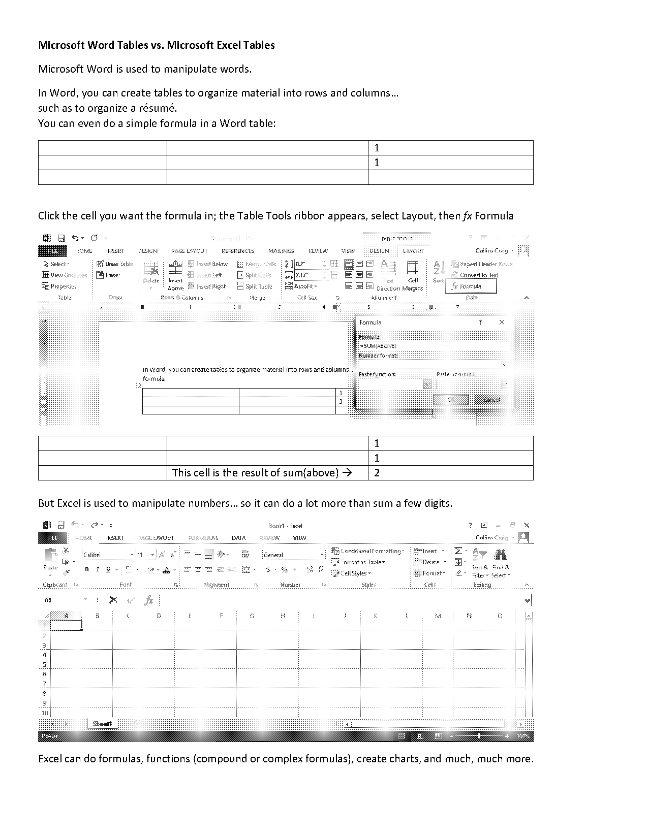 create sum in word table