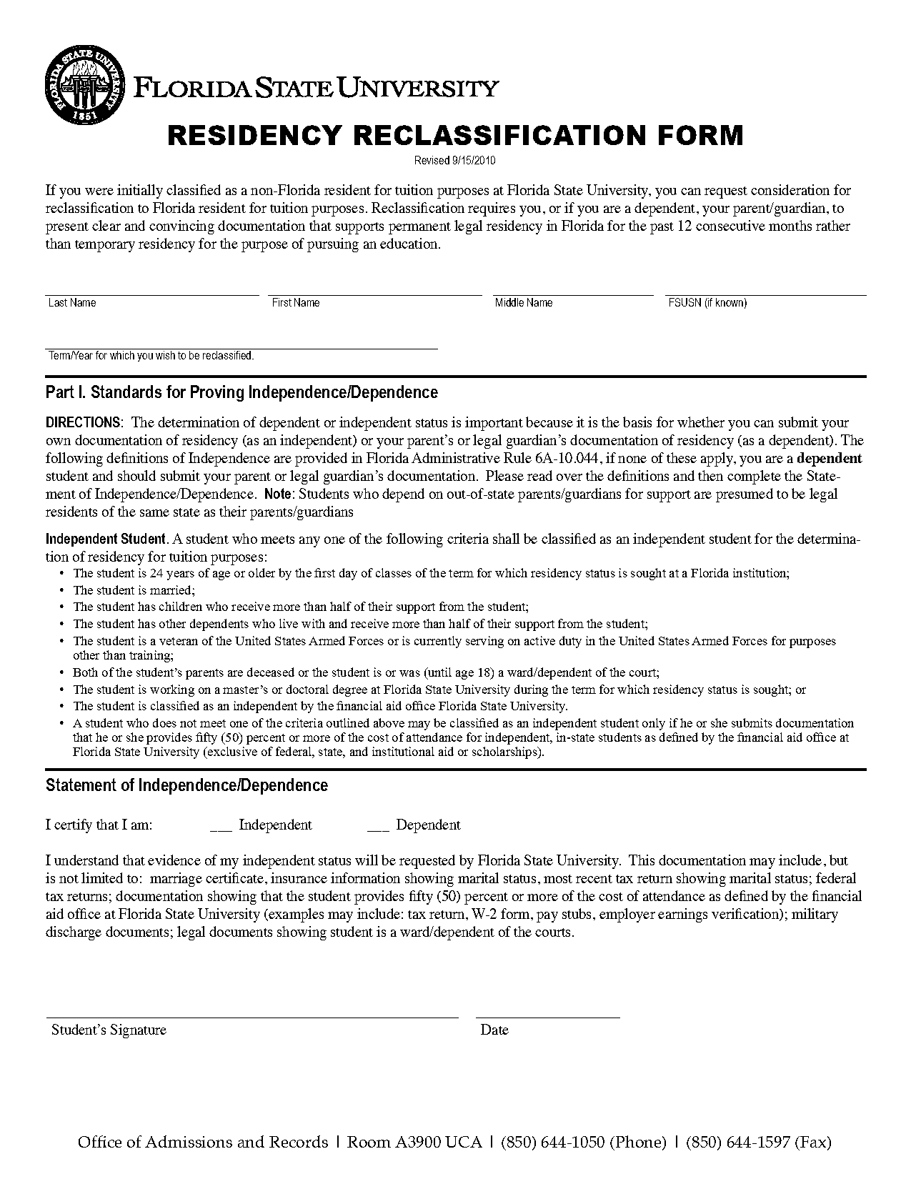 fgcu office of registrar forms