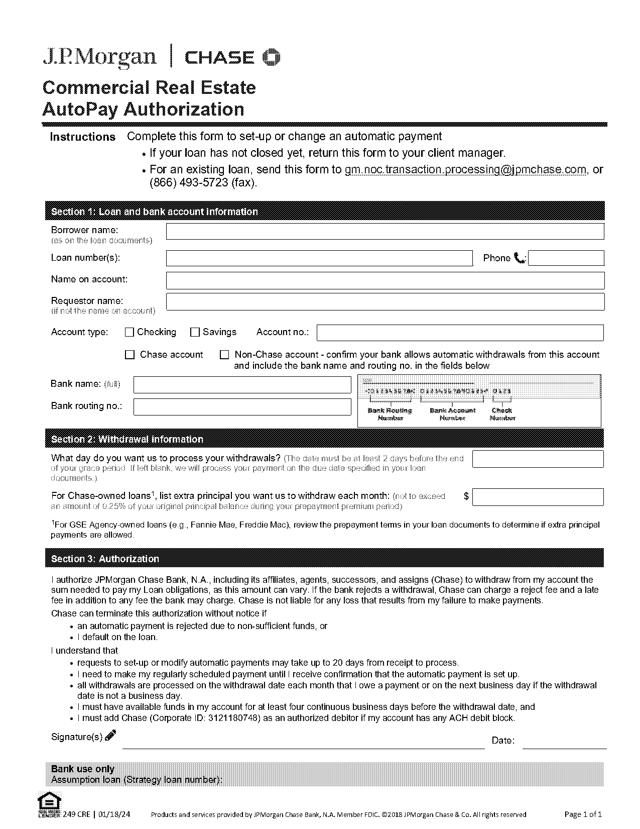 chase mortgage automatic payment form