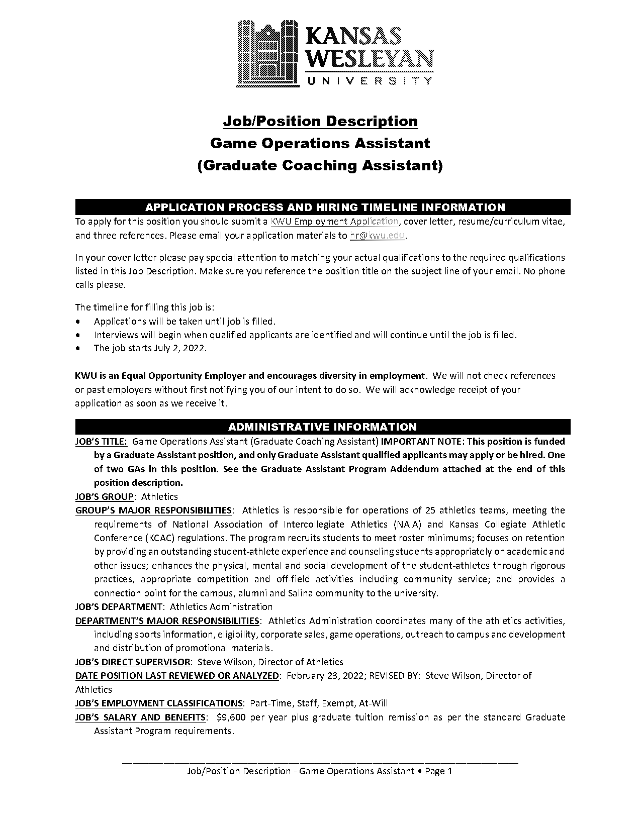 application letter for graduate assistant job