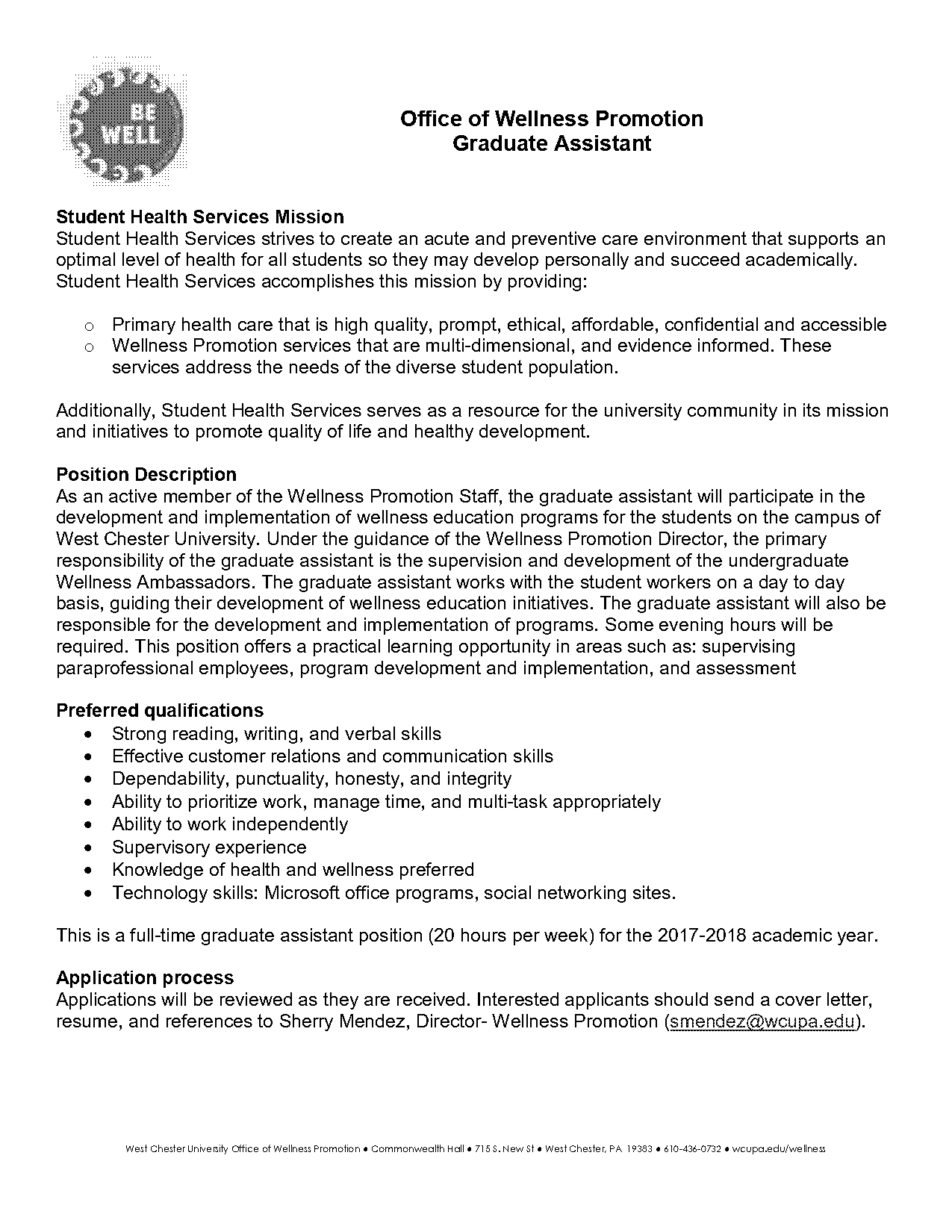 application letter for graduate assistant job