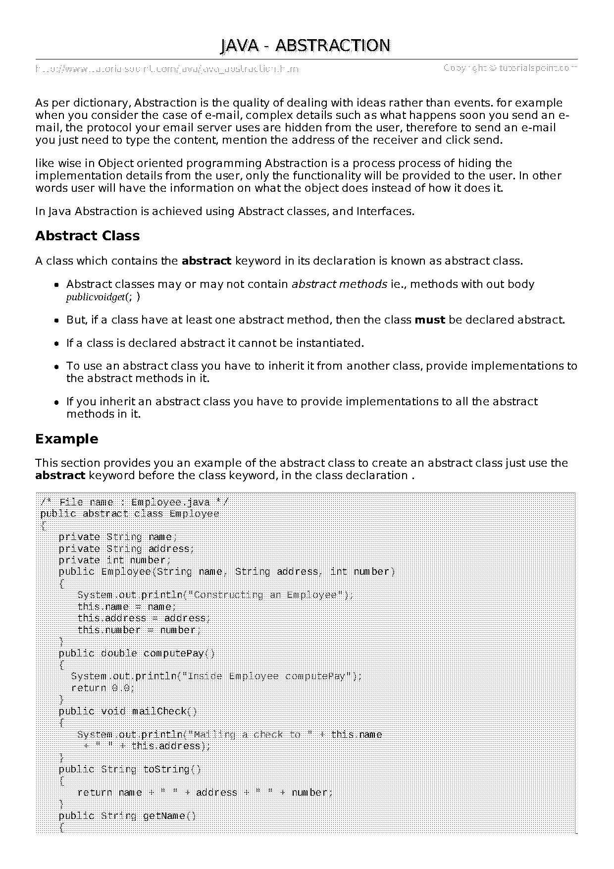 abstraction in java with example programs pdf