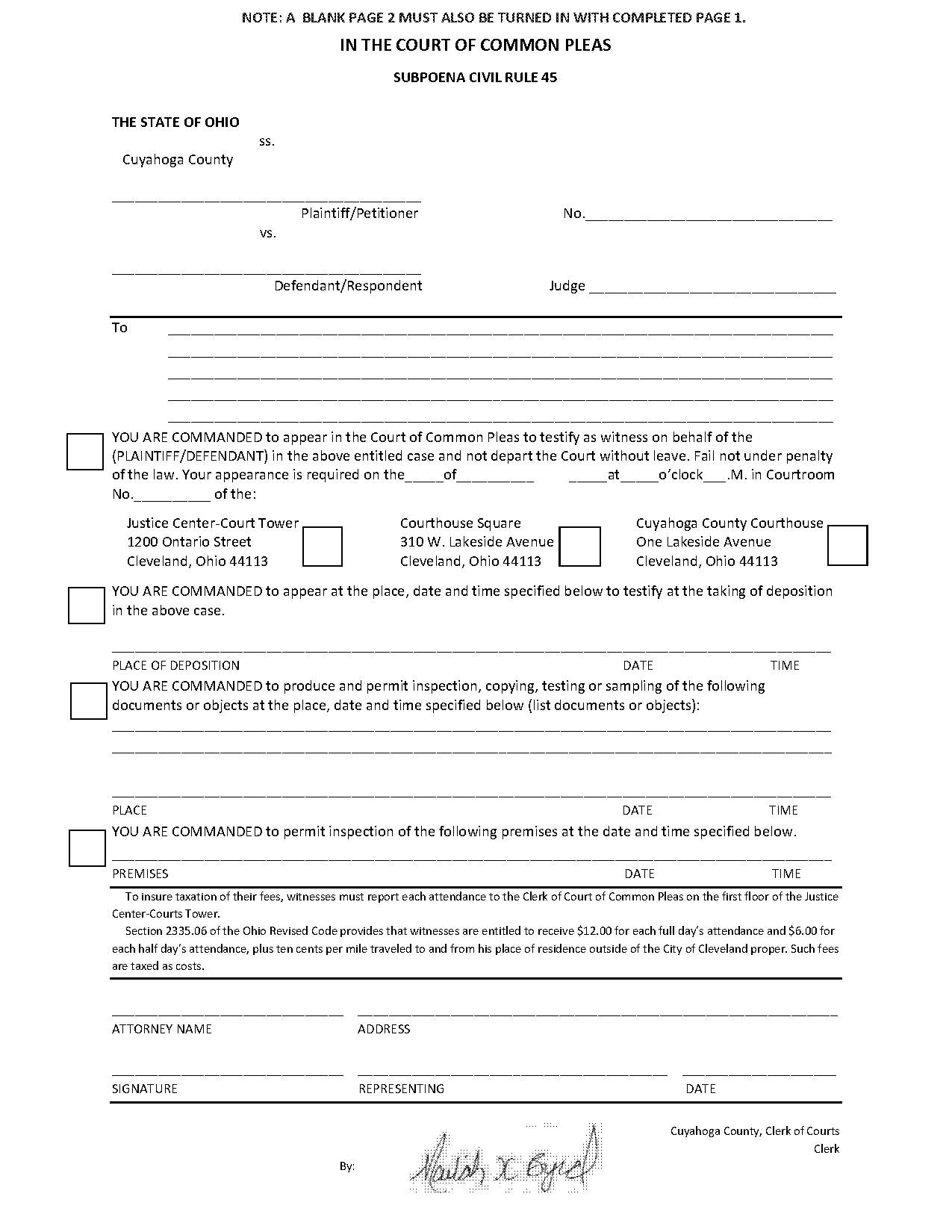 blank subpoena form ohio