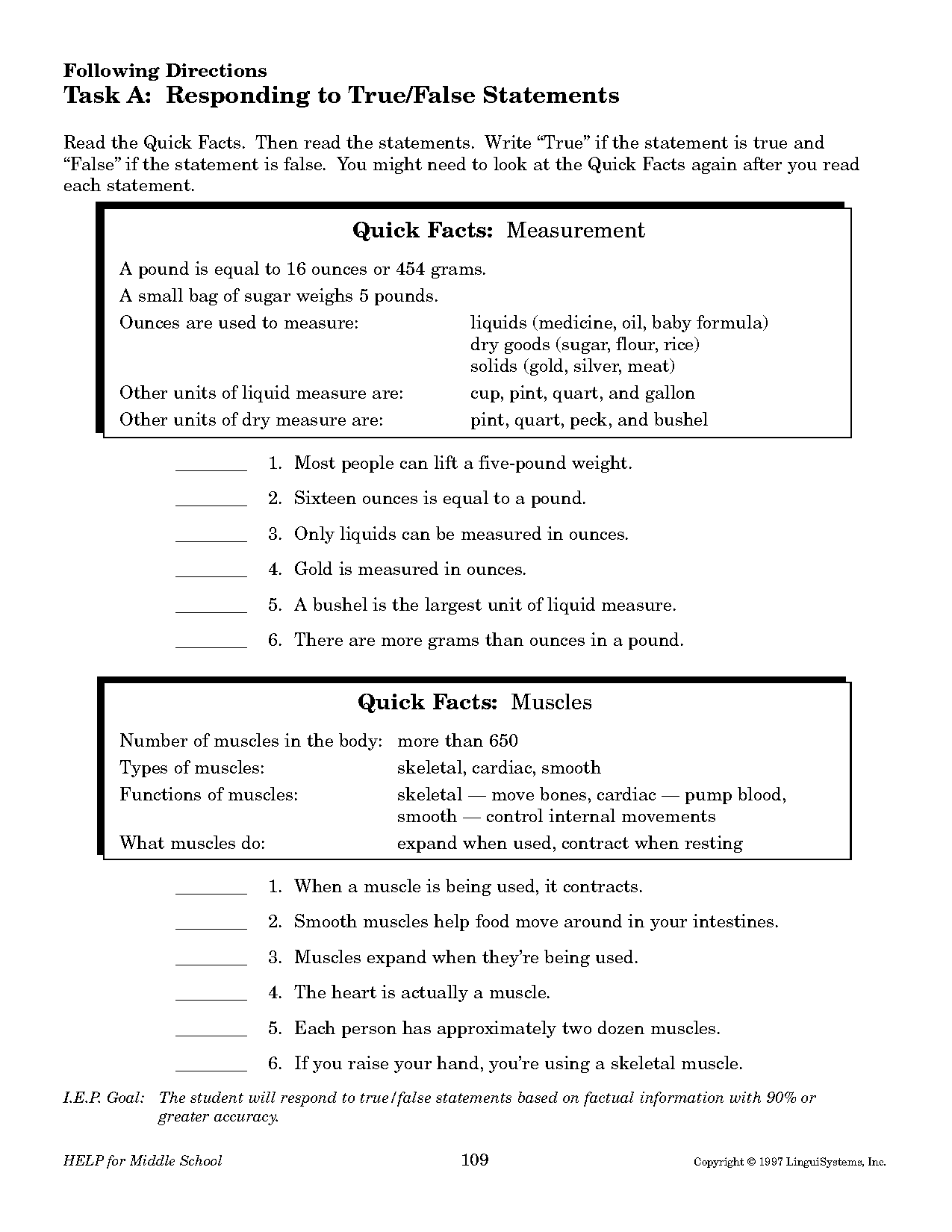 following directions worksheet for middle school students