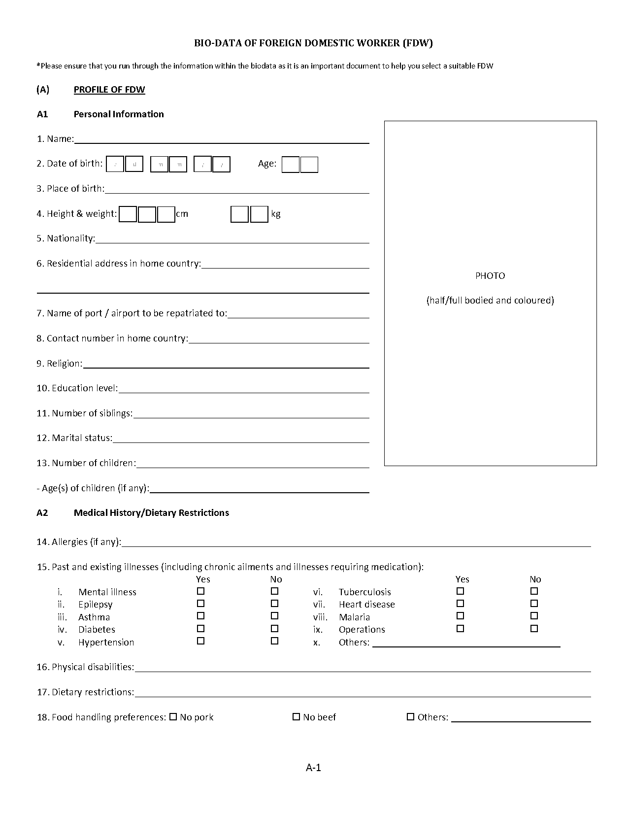 bio data form template