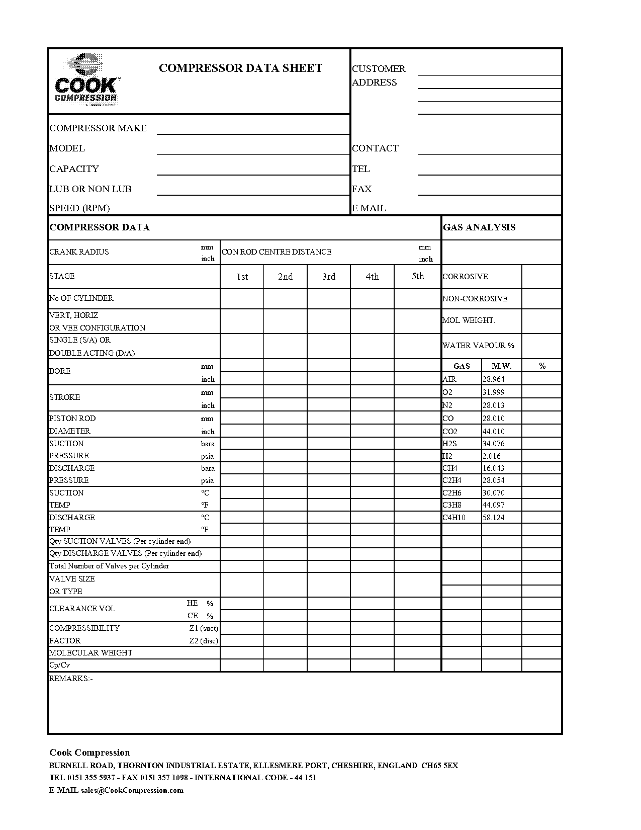 compressor data sheet template