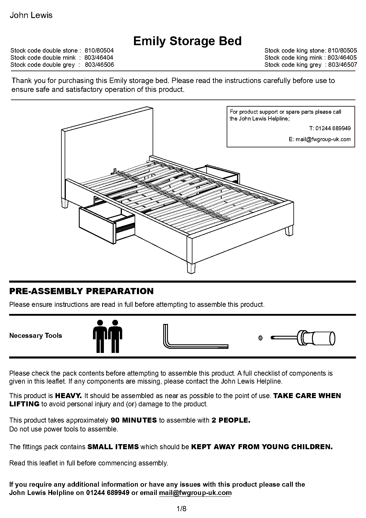 crown mark upholstered panel bed instructions