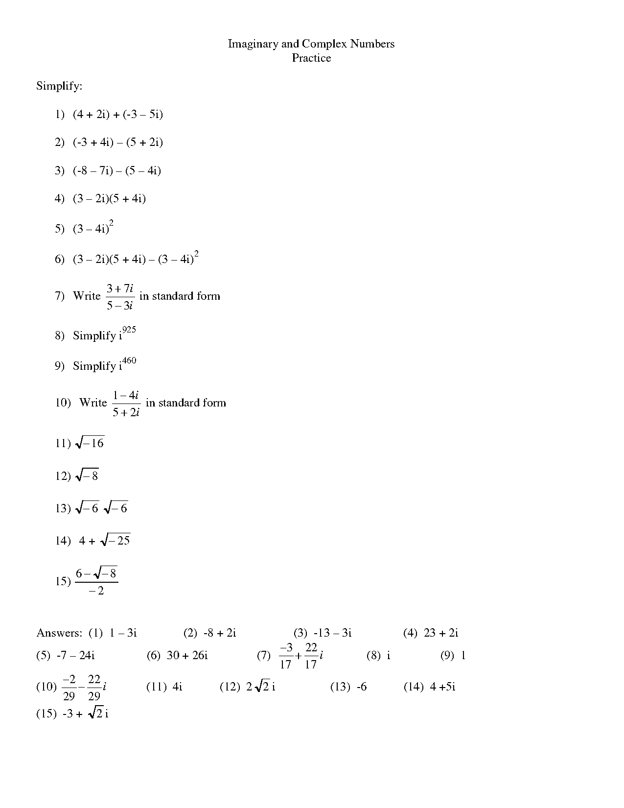 complex numbers problems examples